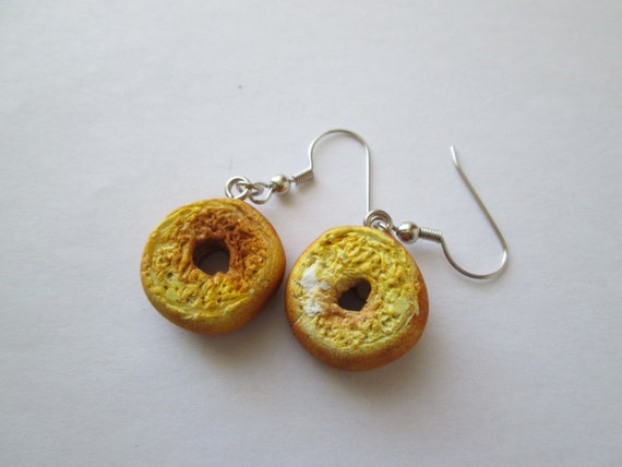 Miniature Bagel Earrings Miniature Food Jewelry Fake Food  Kawaii Jewelry miniaturefoodjewelry kitcshy