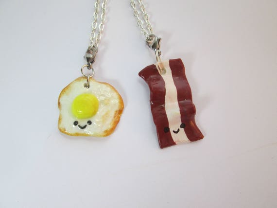 Bacon and Fried Egg BFF Necklaces, Miniature food jewelry, Polymer Clay Food, Kawaii