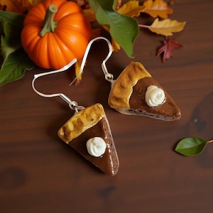 Miniature Pumpkin Pie Dangle Earrings Handmade Fall Food Jewelry Polymer Clay