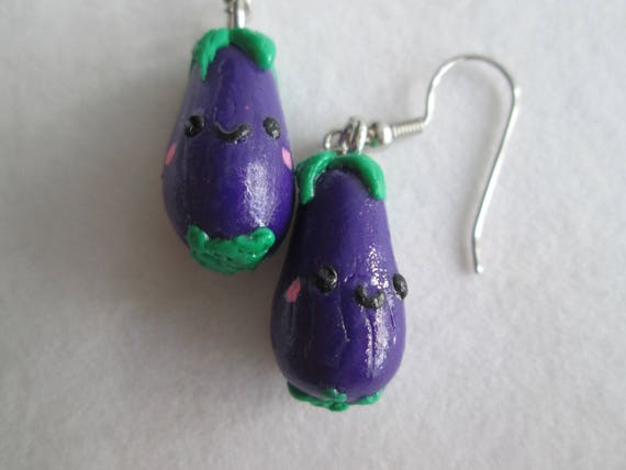 Miniature Food Jewelry Eggplant Earrings