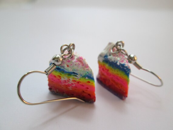 Rainbow Cake Earrings, Miniature Food Jewelry, Polymer Clay food