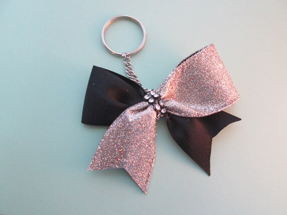Cheer Bow Keychain, Black and Silver Cheer bow, Keychain for Cheerleading, Stocking Stuffer