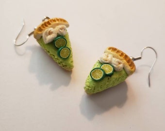 Key Lime Pie Earrings, Miniature Food Jewelry, Kawaii, Boho, Kitschy. Pie slice. Polymer clay pie charm
