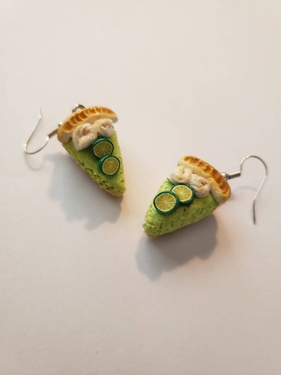 Key Lime Pie Earrings, Miniature Food Jewelry, Kawaii, Boho, Kitschy. Pie slice. Polymer clay pie charm