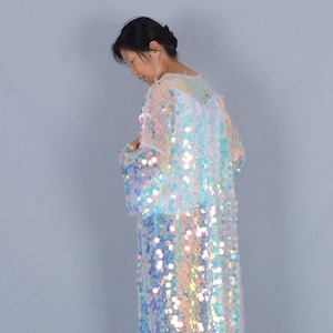 Weißer Meerjungfrau Pailletten Kimono,70er Jahre Pailletten Kimono, Festival Outfit, Pailletten Kimono, Kimono, Pailletten Kimono