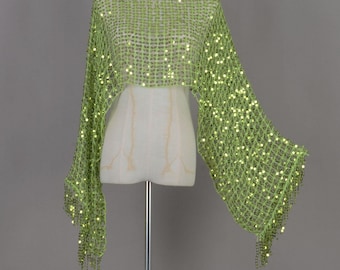 Green Sequin Mesh Crop With Tassels, Sequins Crop Top