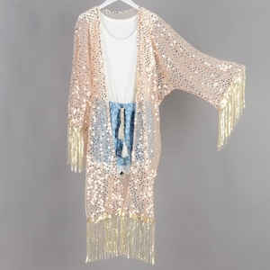 gold sequins kimono with sleeve,summer cover up,holiday dress,beach kimono, kimono cardigan,kimonos,kimono for women,gold sequins kimono