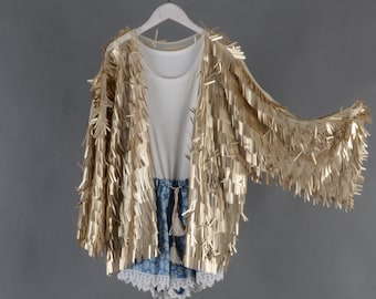 Matte Gold Sequin Kimono: Festival Rave Duster