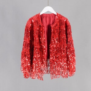 Womens red sequin jacket 2025