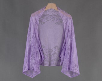 purple lace shrug,wedding shrug,bridal shawl,loose fit,bolero,shawl,party wrap,lavender purple lace cover up