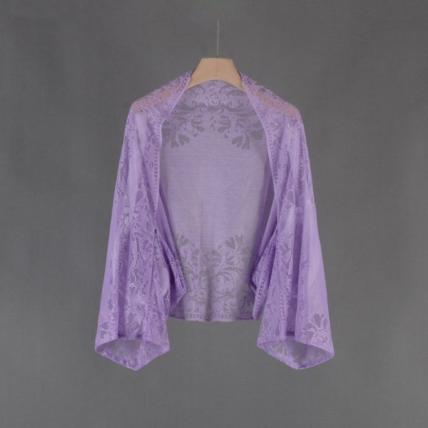 purple lace shrug,wedding shrug,bridal shawl,loose fit,bolero,shawl,party wrap,lavender purple lace cover up
