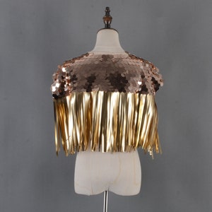 Champagne Gold Sequin Cape: Iridescent Tinsel Festival Outfit