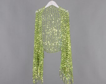green mesh sequins shrug,shrug with tassels,wedding shrug,green lace,loose fit,sequins bolero,shawl,party wrap,sequin cover up