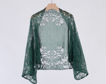 green lace shrug,wedding shrug,bridal shawl,loose fit,bolero,shawl,party wrap,lace cover up