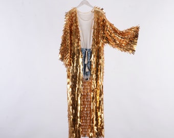 gold  sequins kimono,floor length,festival kimono,sequin duster,rave clothing,party dress,festival outfit,disco kimono