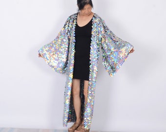 Disco Glamour Sequin Bell Sleeve Kimono