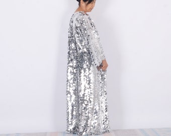 Silver Sequin Kimono Duster: Rave Festival Clothing