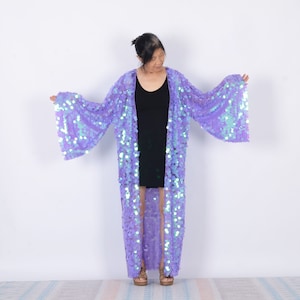 bell sleeve sequin kimono,floor length duster,rave clothing, burning man,festival outfit,disco sequin kimono,rave kimono,party dress
