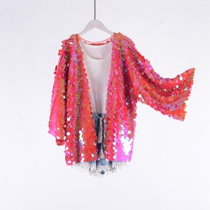 red sequins kimono,sequin kimono,mid length,festival kimono,sequin duster,rave clothing, festival outfit,disco sequin kimono