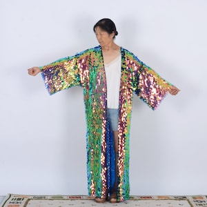 sequin kimono,mermaid sequin festival kimono,sequin duster,rave clothing, burning man,festival outfit,disco sequin kimono,rave kimono