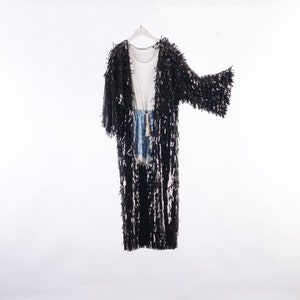 black sequins kimono,floor length black kimono,festival kimono,sequin duster,rave clothing,party dress,festival outfit,disco kimono