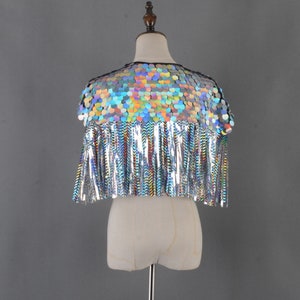 holographic silver sequins cape,festival cape,rave cape,Iridescent cape,women tinsel cape,women sequins cape