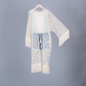 beige sequins kimono with sleeve,summer cover up,holiday dress,beach kimono, kimono cardigan,kimonos,kimono for women,SL080