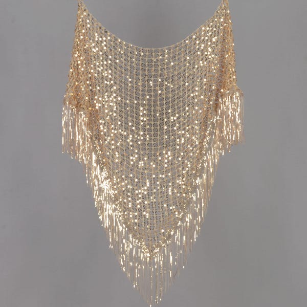 Gold Sequin Festival Shawl: Sheer Fringe Wedding Wrap,Party Wrap