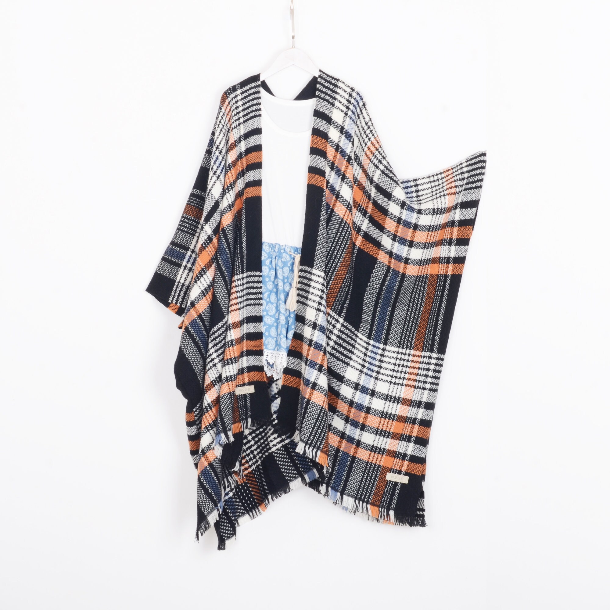 Winter kimonos for womenblack with orange boho kimono Etsy