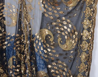 Black Sheer Kimono With Gold Sequins, Black Lace Kimono