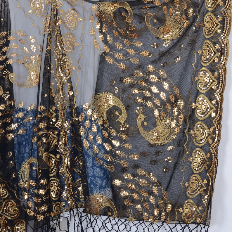 black sheer kimono with gold sequins black lace image 6