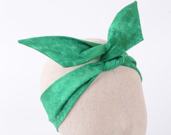 green bow headband,wired headband,women headwrap,tie up headscarf,adult headband,knot headband,HB054