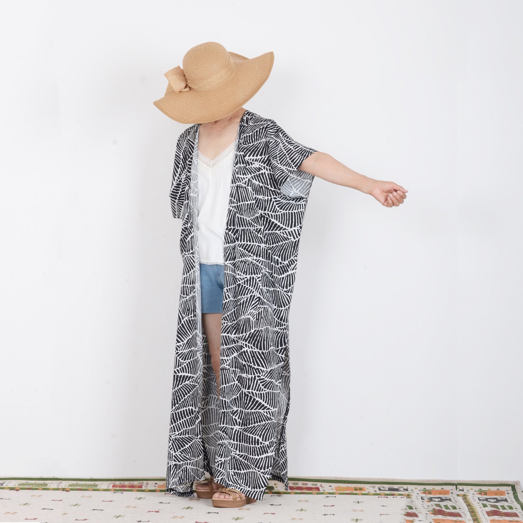 Kimono black with white summer kimono bohemian dress Etsy