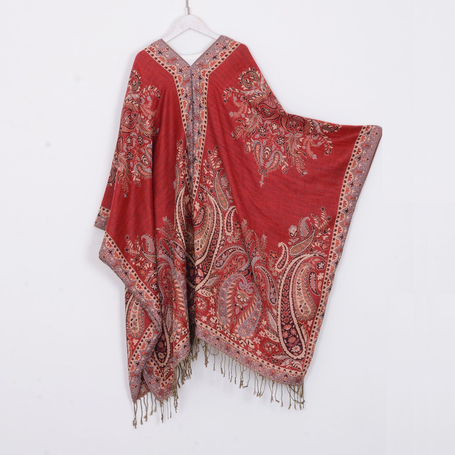 Pashmina kimonowine red paisley kimonofringe hippie bohemian | Etsy