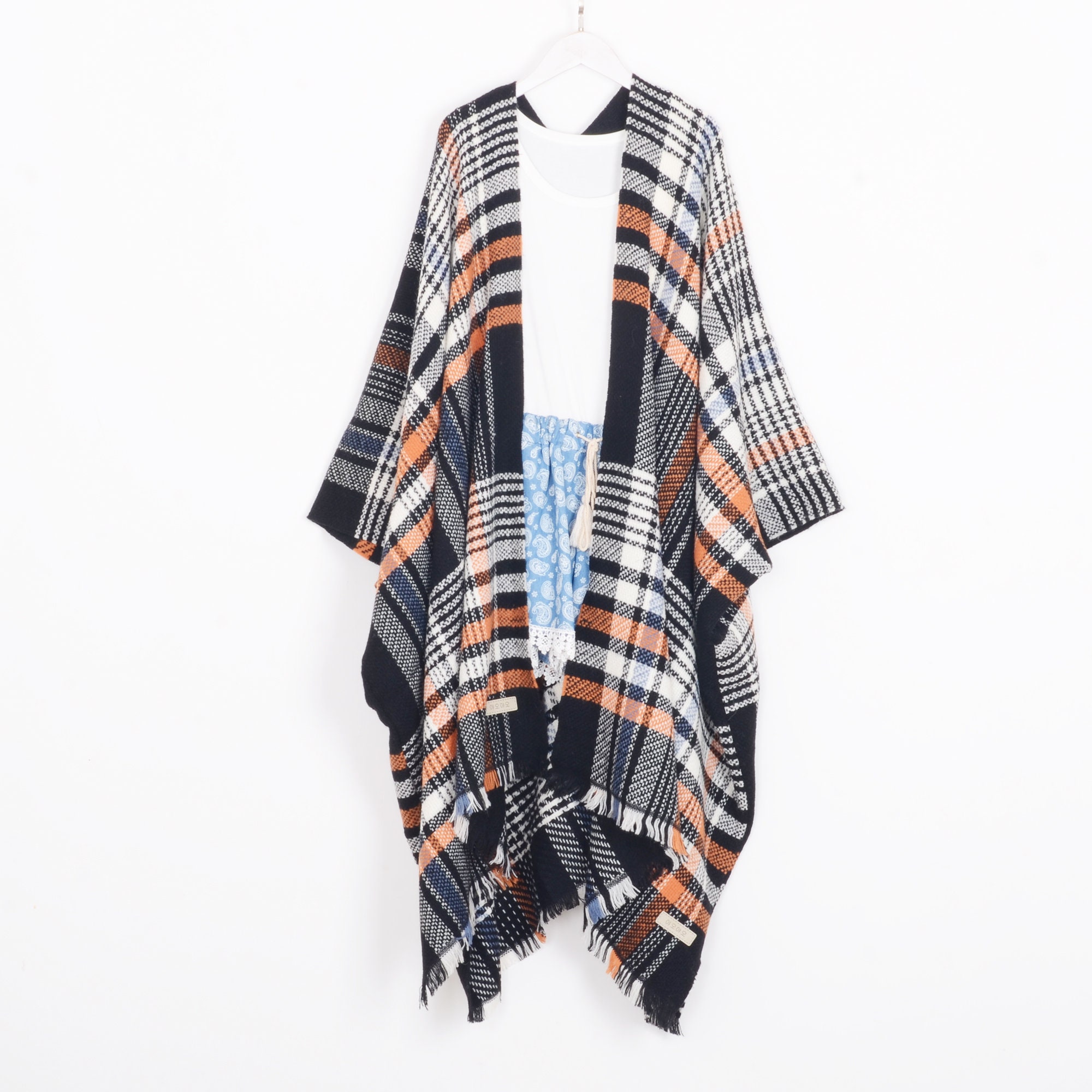 Winter kimonos for womenblack with orange boho kimono Etsy