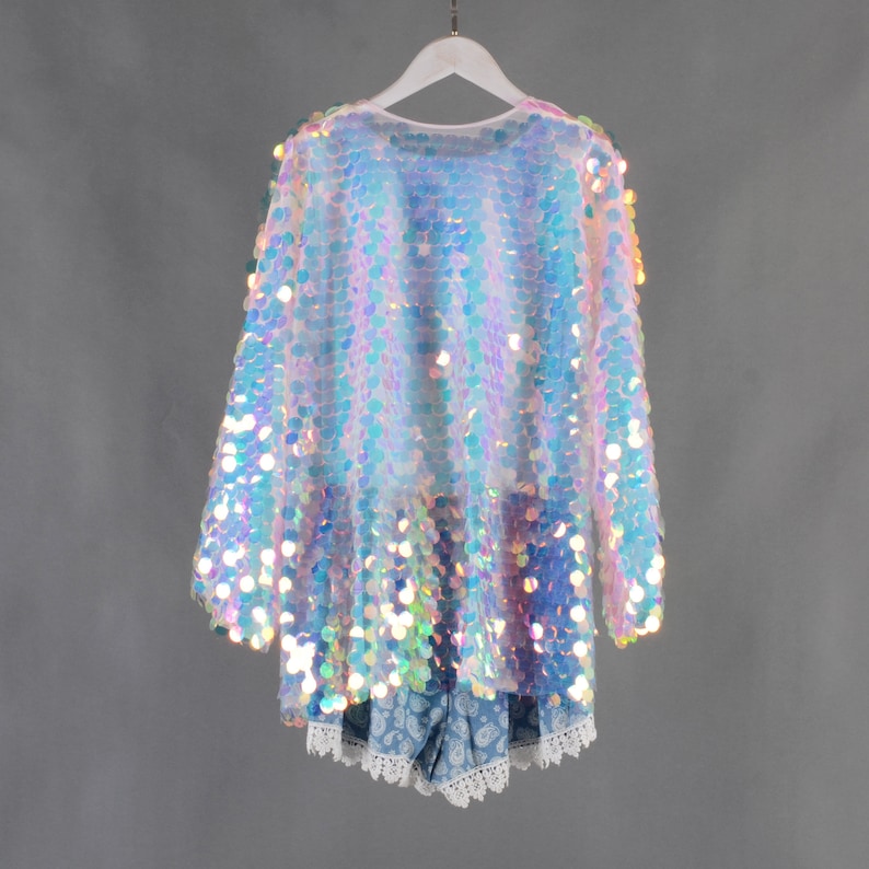 Festivalkimono met pailletten: roze zeemeermin Rave Duster afbeelding 5