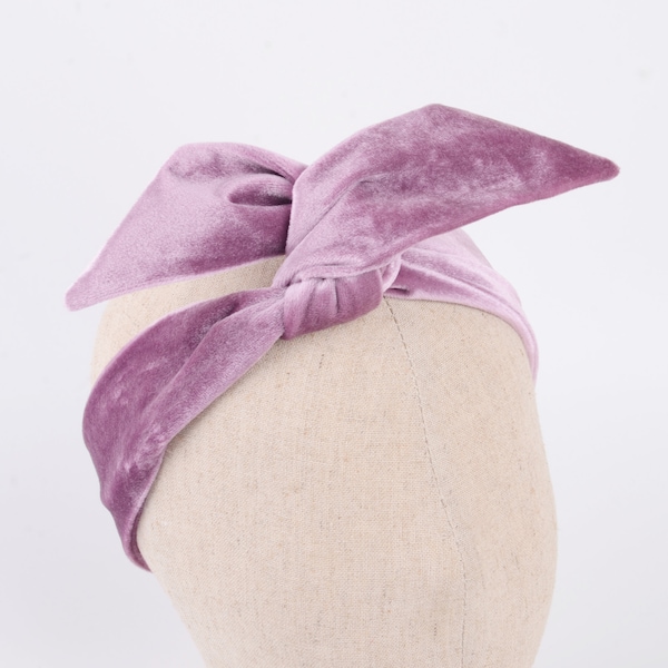 dusty purple velvet bow headband,wired headband,women headwrap,tie up headscarf,adult headband,knot headband,HB007