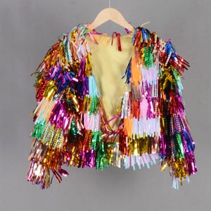 random colors,design your jacket,personalized jacket,tinsel dress,rainbow fringe wedding jacket,birthday jacket,handmade jacket