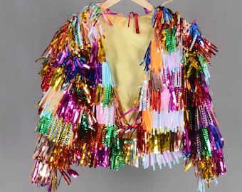 random colors,design your jacket,personalized jacket,tinsel dress,rainbow fringe wedding jacket,birthday jacket,handmade jacket