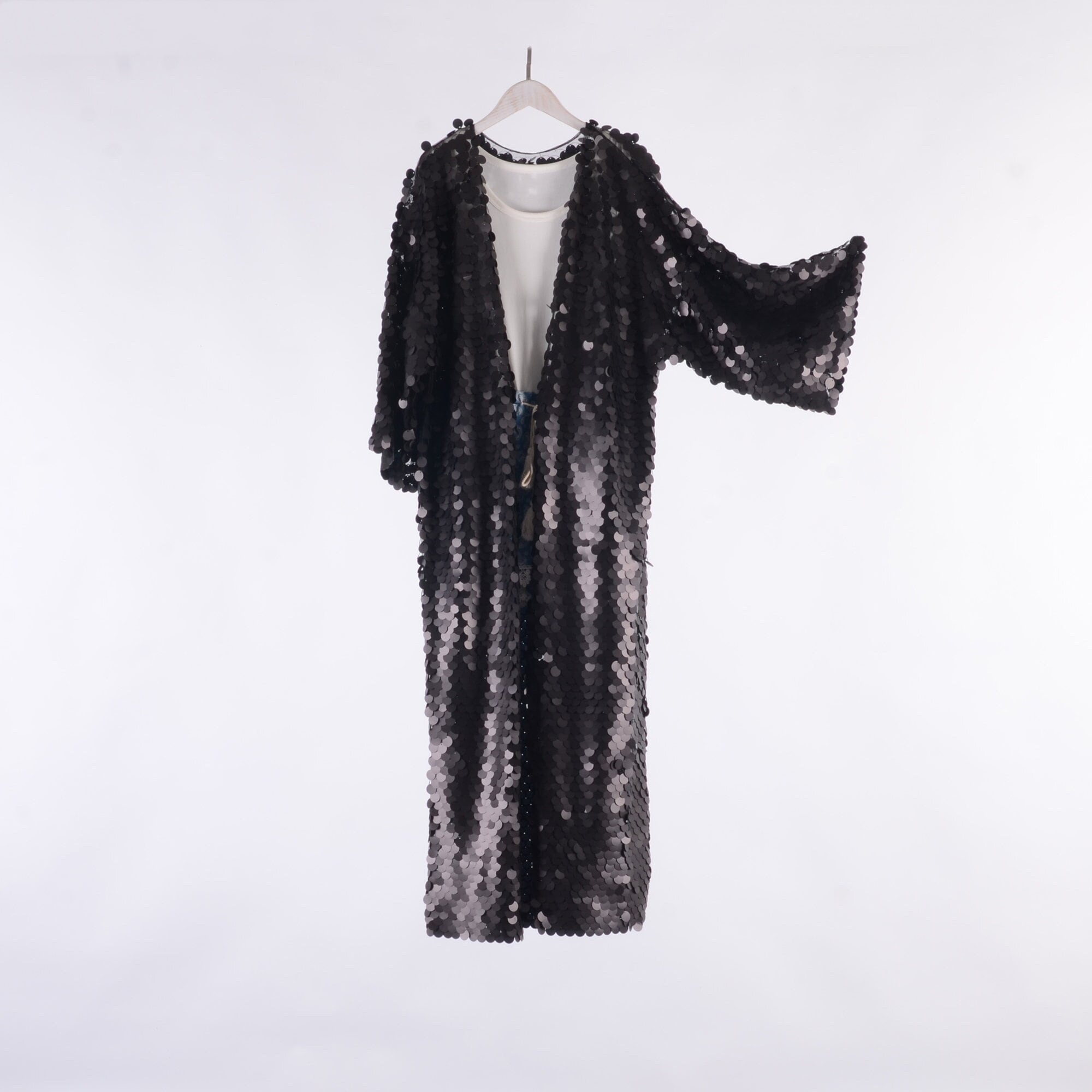 Black Sequin Kimonofloor Lengthfestival Kimonosequin Etsy