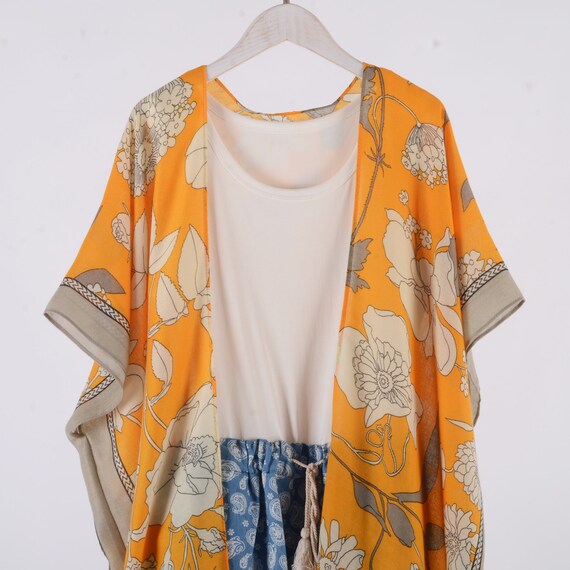 Long Bohemian Kimono orange Floral Kimono Cardigan kimono cardigan boho Kimono beach Kimono kimonos shrug cover Up dress Kimono 853 Etsy Canada