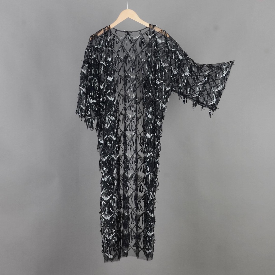 Shadow Of Sequin Shimmer Short Kimono - Black Party Cover Up main image 0