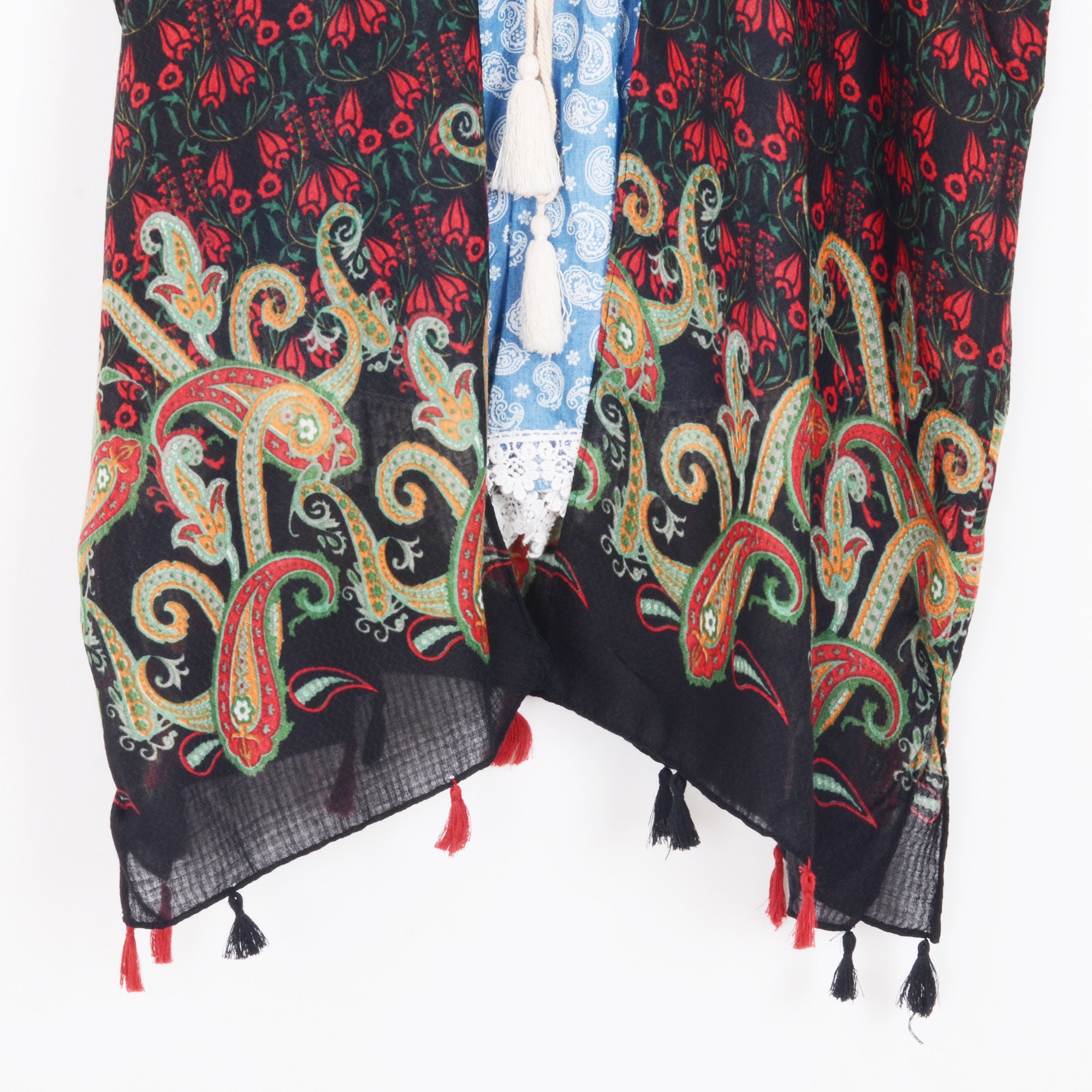 Long Kimono Black With Red Floral Kimonobohemian | Etsy
