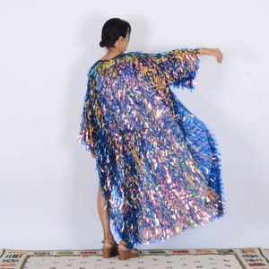 sequin kimono,floor length,blue/yellow sequin festival kimono,sequin duster,rave clothing, coat bohemian,festival outfit,disco sequin kimono
