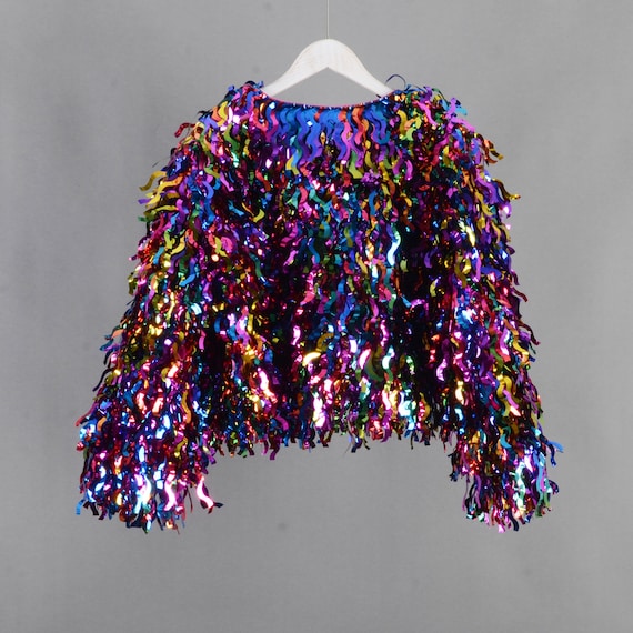Rainbow Tinsel Jacket personalized Gift for Her tinsel Dress rainbow Bridal Jacket fringe Wedding Jacket birthday Jacket free Shipping Etsy UK