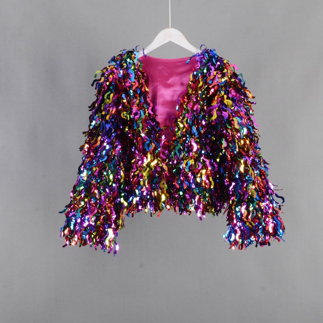 Rainbow Tinsel Jacket,personalized Gift for Her,tinsel Dress,rainbow