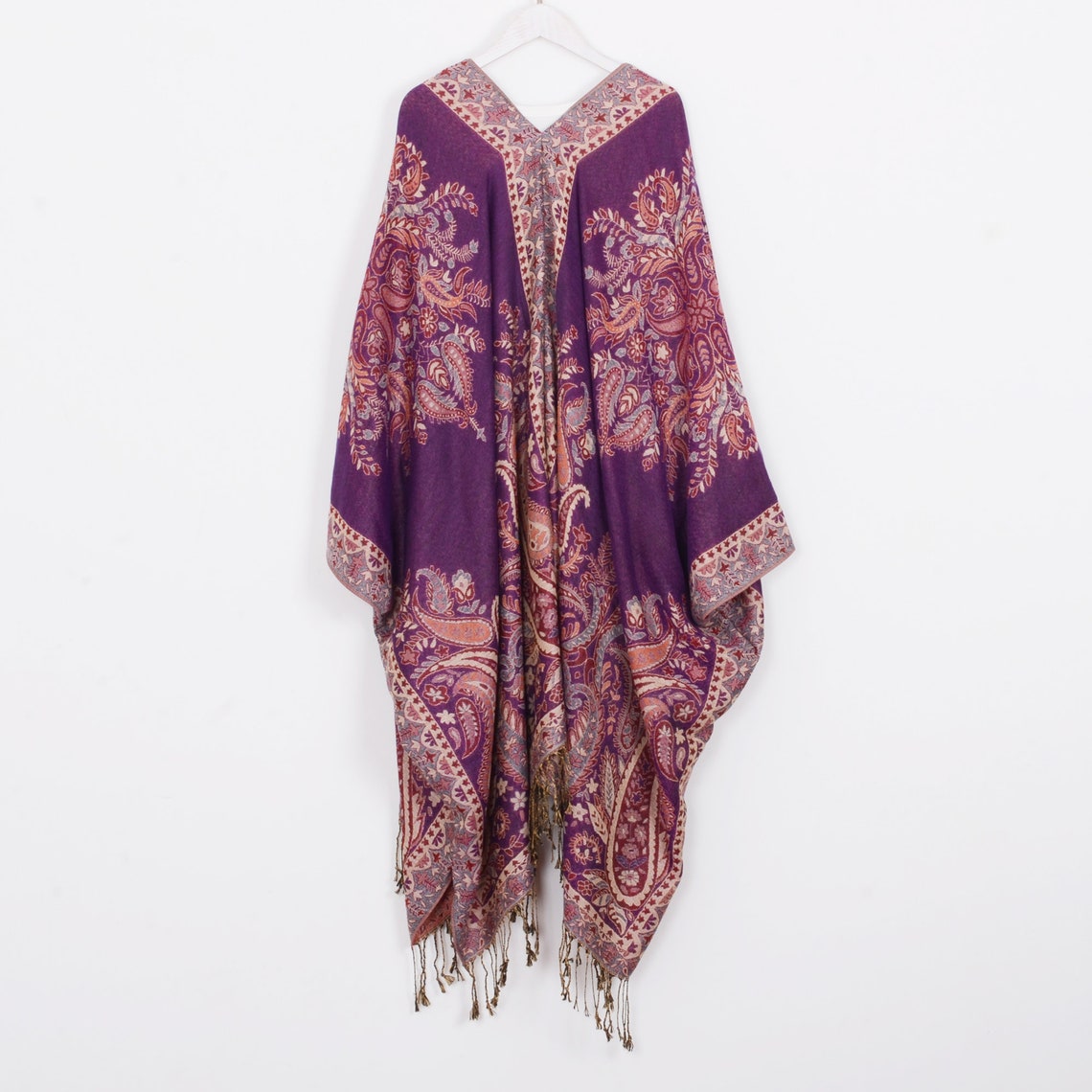 Pashmina Kimono Cardiganpurple Paisley Kimonofringe Hippie | Etsy