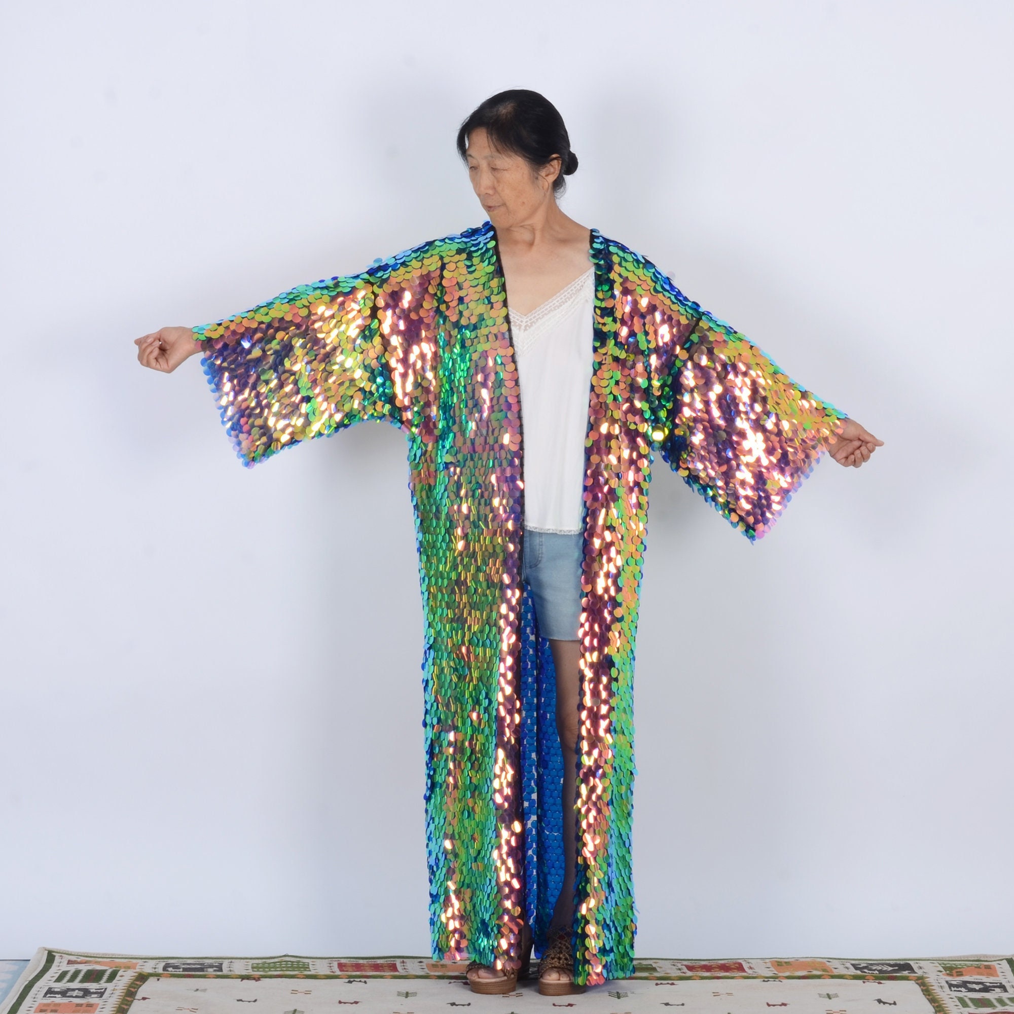 Free People Sequin Embroidered Light Is Coming Duster Kimono Size Small