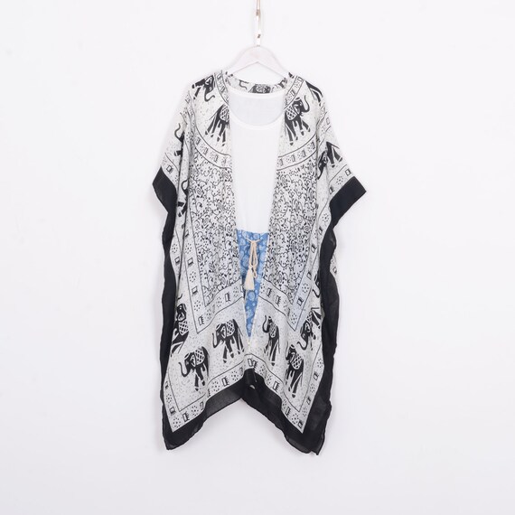 Long Bohemian Kimonoblack And White Elephantbeach Cover Upkimono Jacketkimono Cardiganlong Beach Kimonobeach Boho Dress259
