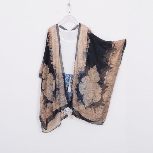 paisley kimono, black paisley bohemian kimono,cardigan,boho kimono,beach kimono,shrug,cover up,dress kimono